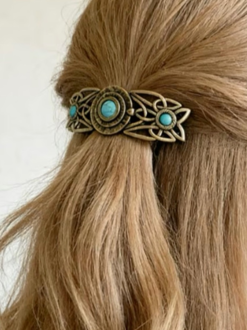 Western Barrette Antique Brass with Turquoise Stones
